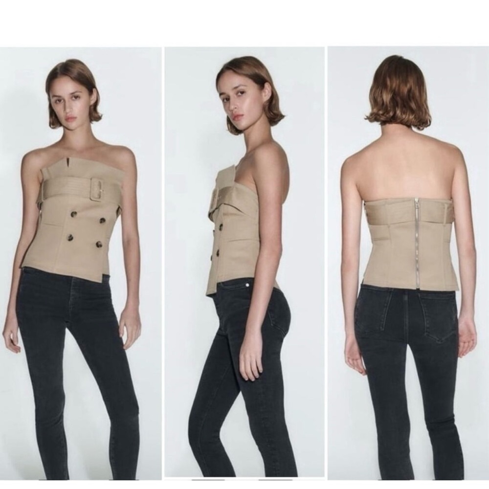 Zara Belted Gabardine Bustier Top